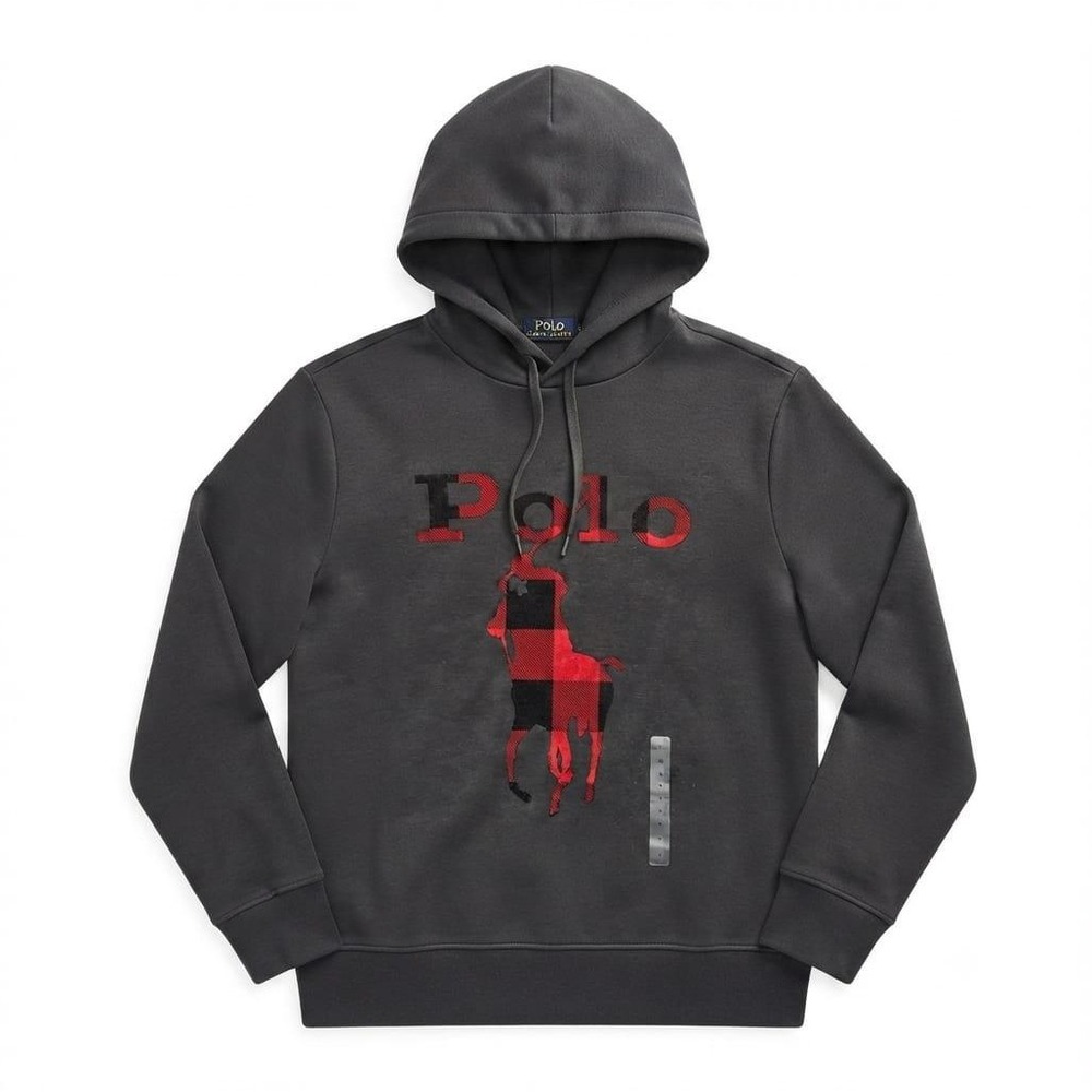 Polo Ralph Lauren Mens Small Black Buffalo Plaid Big Pony‎ Hoodie Sweatshirt SP
